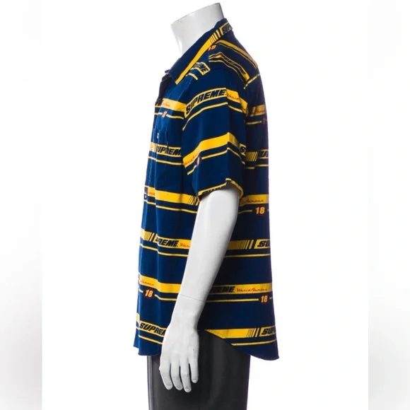 Supreme Navy and Yellow Striped Shirt racing work shirt